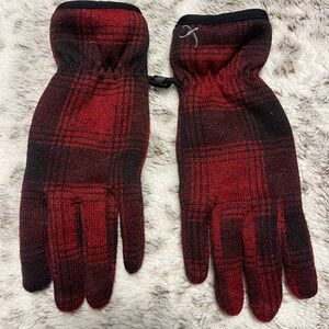 Eddie Bauer Red & Black Plaid Knit Gloves-L/XL